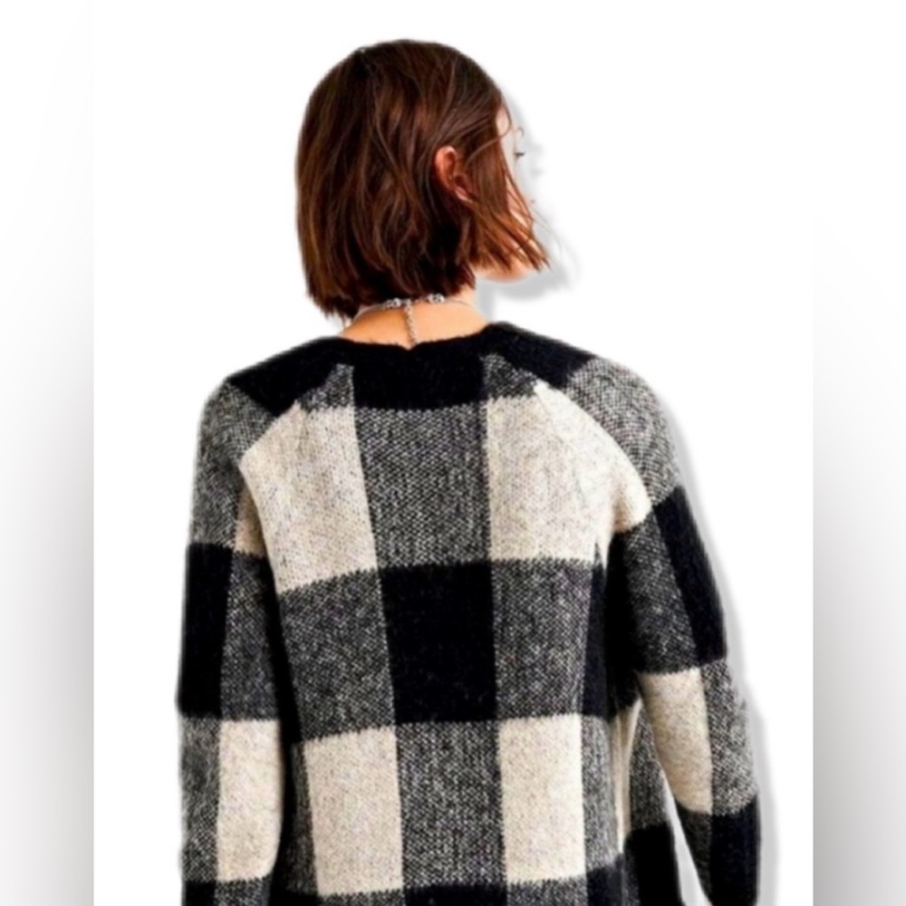 Women's Lucky Brand Buffalo Plaid Wool Blend Cable Knit Sweater Size Small